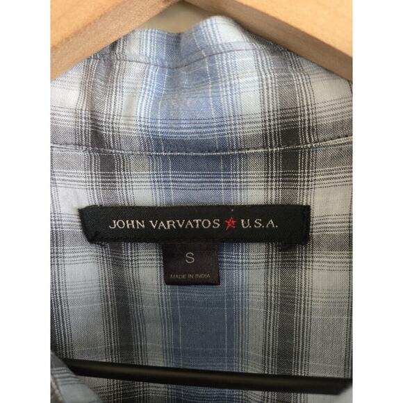 John Varvatos Shirt Mens Small Blue Button Up Plaid Short Sleeve Checkered - Picture 4 of 4